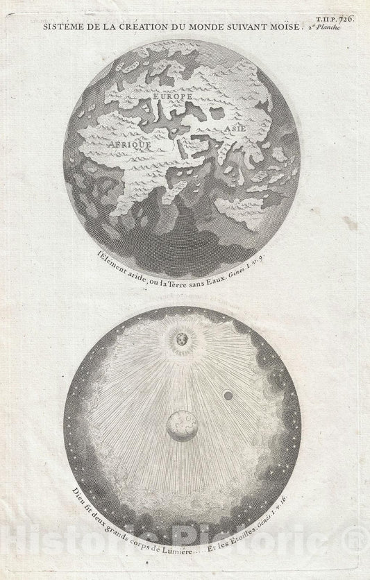 Historic Map : The Ancient World Showing The Creation of The Universe, Calmet, 1728, Vintage Wall Art