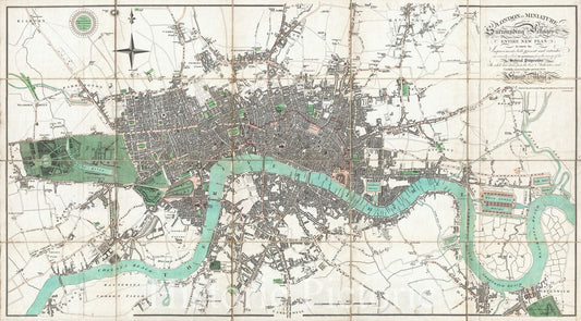 Historic Map : London, England, Mogg or Case, 1806, Vintage Wall Art