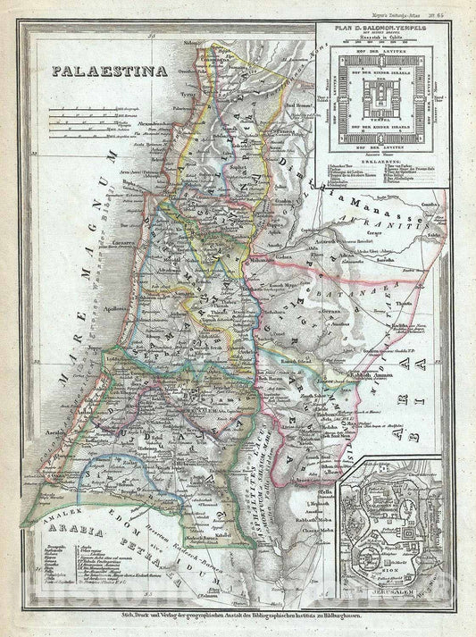 Historic Map : Palestine, Israel or The Holy Land, Meyer, 1852, Vintage Wall Art