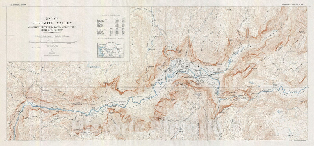Historic Map : The Yosemite Valley, California, U.S.G.S. Topographic, 1929, Vintage Wall Art