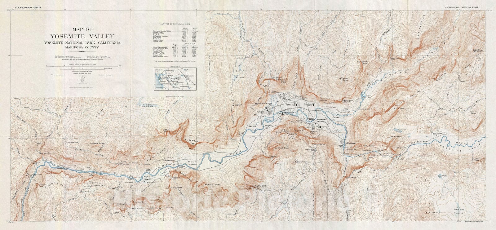 Historic Map : The Yosemite Valley, California, U.S.G.S. Topographic, 1929, Vintage Wall Art
