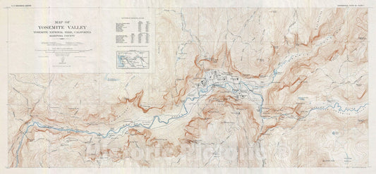 Historic Map : The Yosemite Valley, California, U.S.G.S. Topographic, 1929, Vintage Wall Art