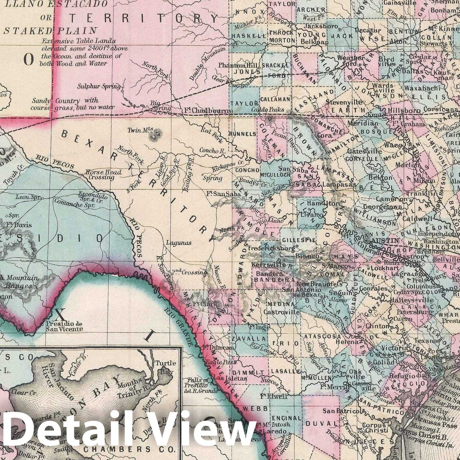 Historic Map : Texas, Mitchell, 1864, Vintage Wall Art