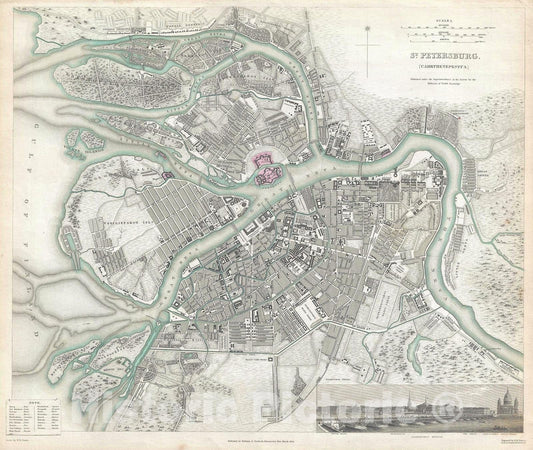 Historic Map : Plan of St. Petersburg, Russia, S.D.U.K., 1834, Vintage Wall Art