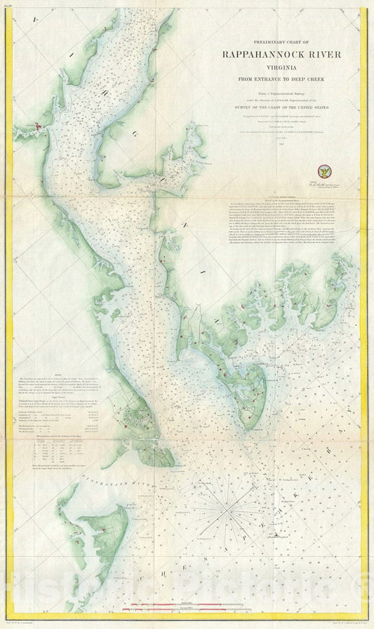 Historic Map : Nautical Chart Rappahannock River Entrance, Virginia, U.S. Coast Survey, 1857, Vintage Wall Art