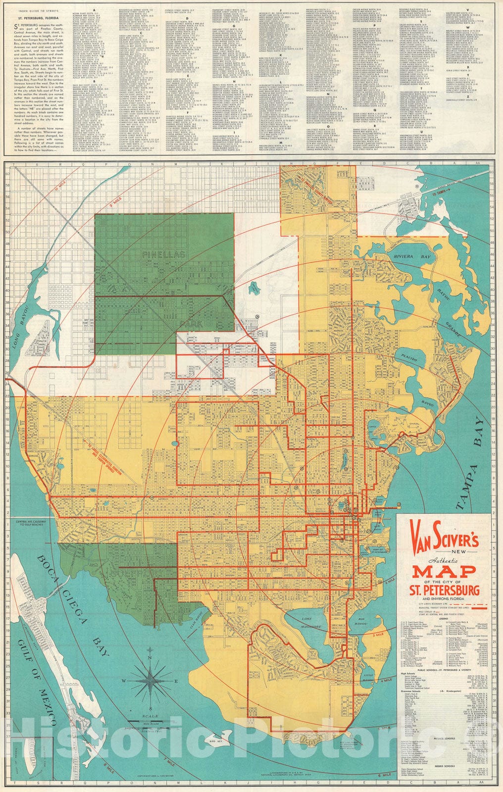 Historic Map : Plan of St. Petersburg, Florida, Van Sciver, 1950, Vintage Wall Art