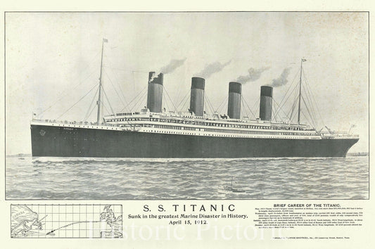Historic Map : S.S. Titanic, Tichnor, 1912, Vintage Wall Art