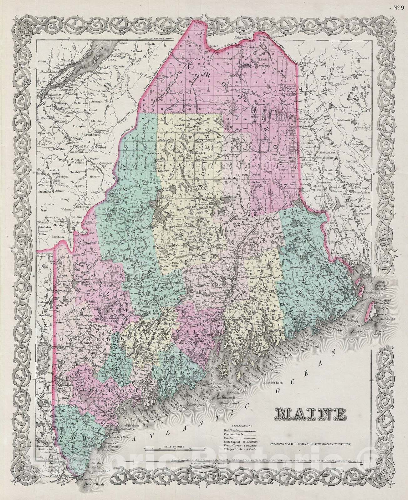 Historic Map : Maine, Colton, 1856, Vintage Wall Art