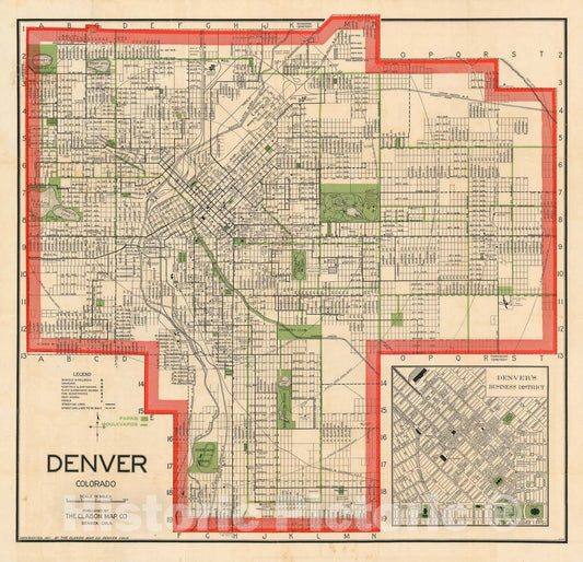 Historic Map : Denver, Colorado, Clason, 1911, Vintage Wall Art
