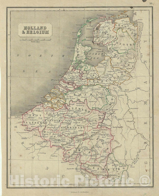 Historic Map : Holland and Belgium, Chambers, 1845, Vintage Wall Art