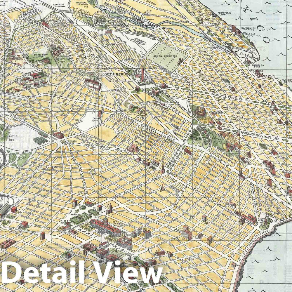 Historic Map : Mirabal Pictorial Map of Havana, Cuba, 1953, Vintage Wall Art