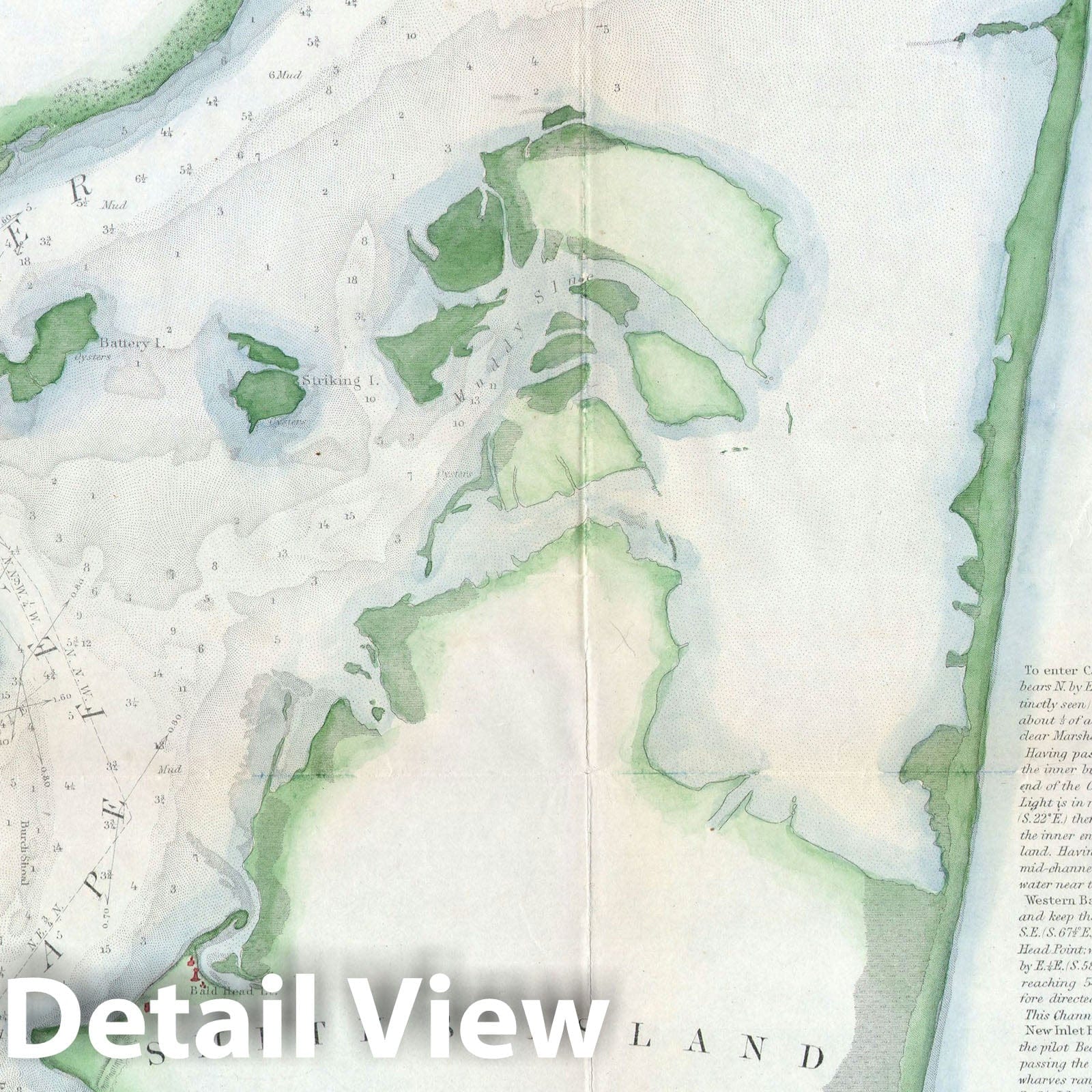 Historic Map : Cape Fear, North Carolina, U.S.C.S., 1853, Vintage Wall Art