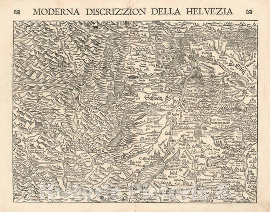 Historic Map : Switzerland and The Source of The Rhine, Munster, 1558, Vintage Wall Art