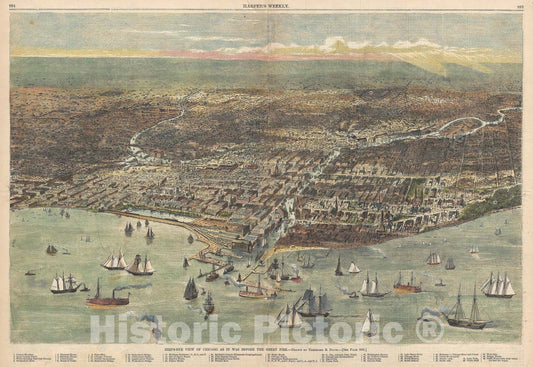 Historic Map : Map or Bird's Eye View of Chicago before The Great Fire, 1871, Vintage Wall Art