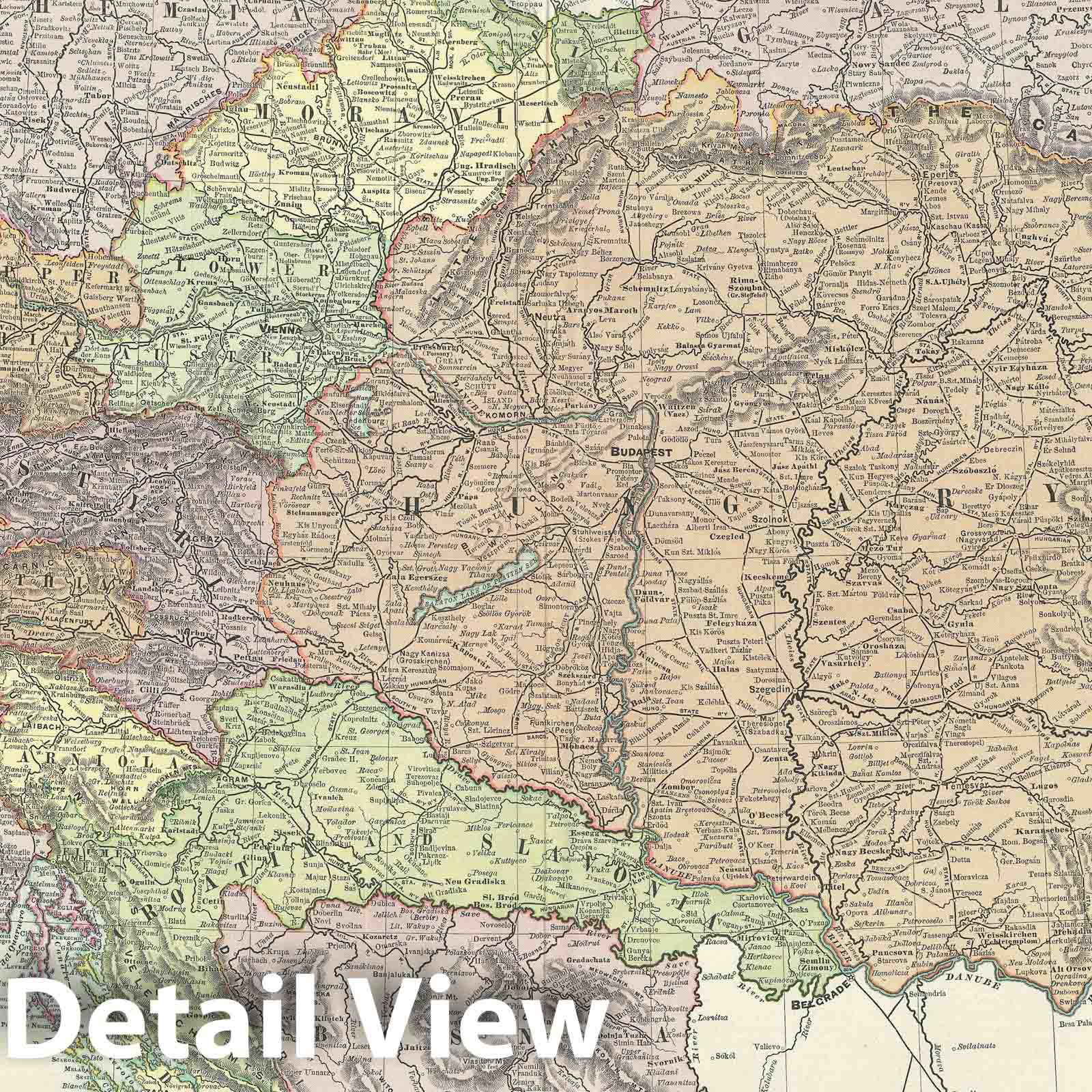 Historic Map : Austria and Hungary, Rand Mcnally, 1891, Vintage Wall Art