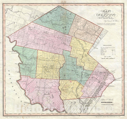 Historic Map : Sullivan County, New York, Burr, 1840, Vintage Wall Art
