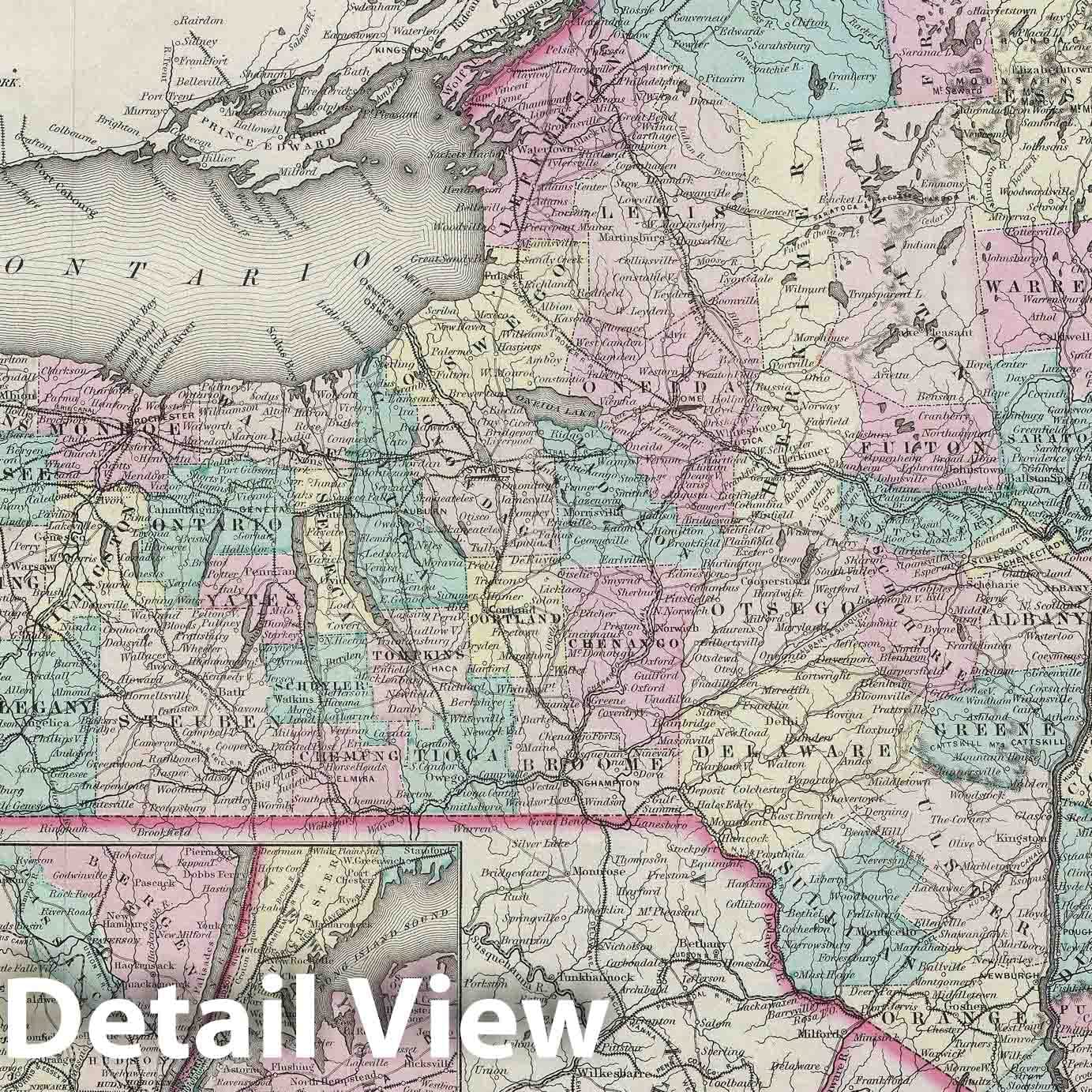 Historic Map : New York, Colton, 1856, Vintage Wall Art