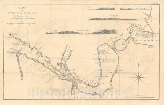 Historic Map : Nautical Chart Straits of Magellan, Cook, Benard, Hawkesworth, 1774, Vintage Wall Art