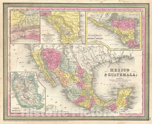 Historic Map : Mexico and Guatemala, Mitchell, 1854, Vintage Wall Art