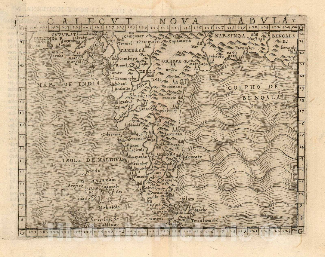Historic Map : The Indian Peninsula, Gastaldi, 1548, Vintage Wall Art