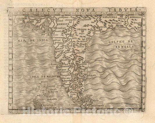 Historic Map : The Indian Peninsula, Gastaldi, 1548, Vintage Wall Art