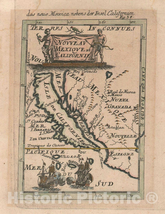 Historic Map : California as an Island, Mallet, 1683, Vintage Wall Art
