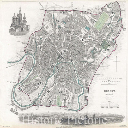 Historic Map : Plan of Moscow, Russia, S.D.U.K., 1836, Vintage Wall Art