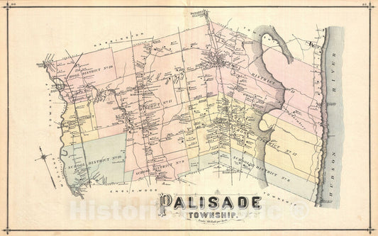 Historic Map : Palisade Township, New Jersey, Walker, 1876, Vintage Wall Art