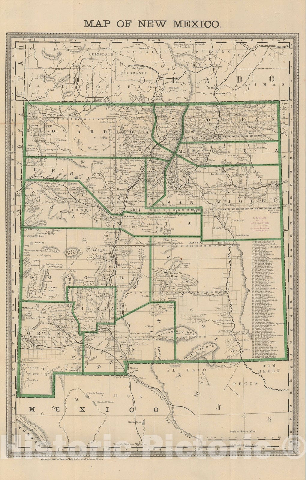 Historic Map : New Mexico, Rand McNally, 1884, Vintage Wall Art
