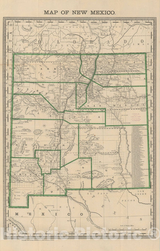 Historic Map : New Mexico, Rand McNally, 1884, Vintage Wall Art