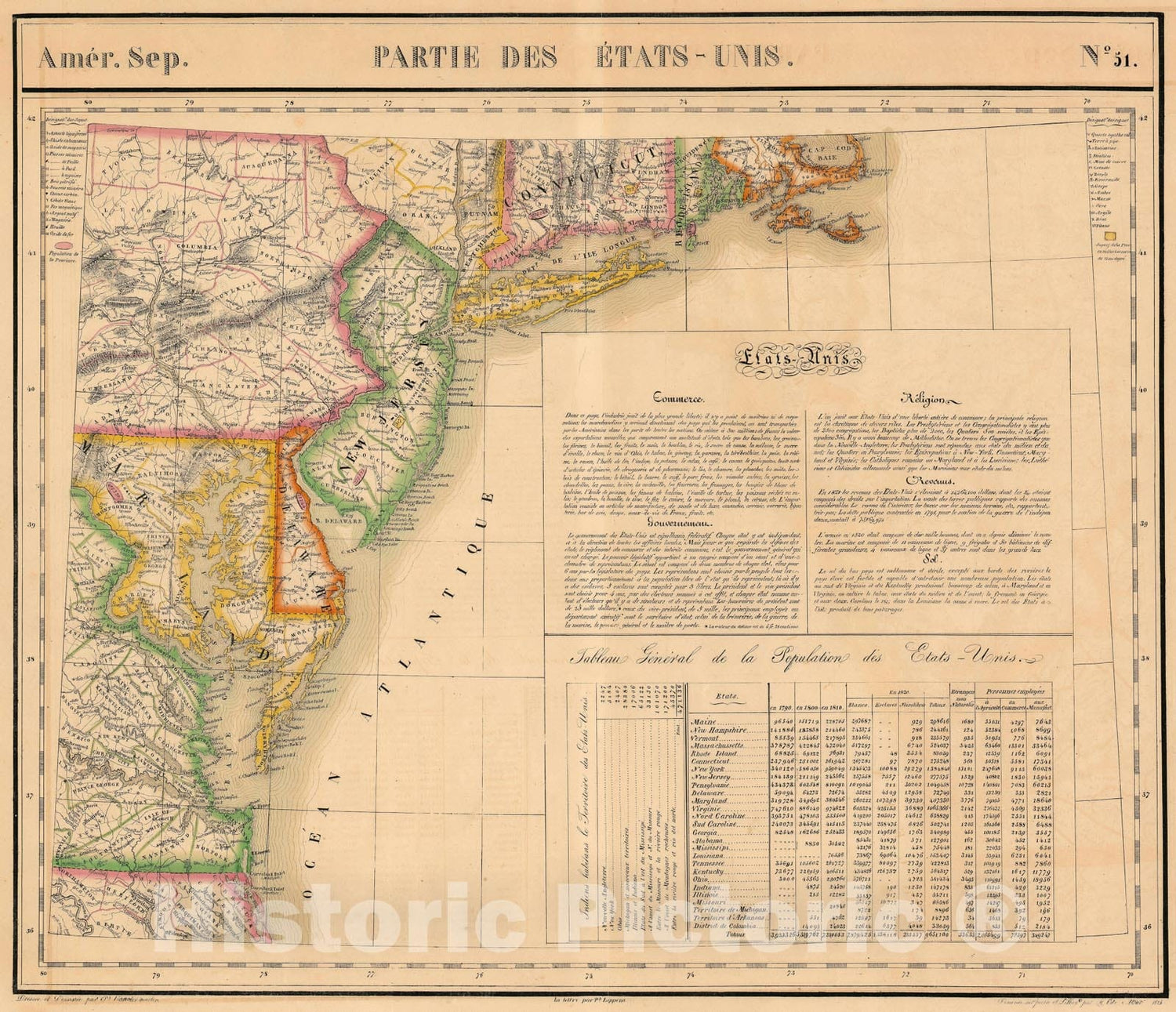 Historic Map : New Jersey, Delaware and The Mid-Atlantic States, Vandermaelen, 1827, Vintage Wall Art