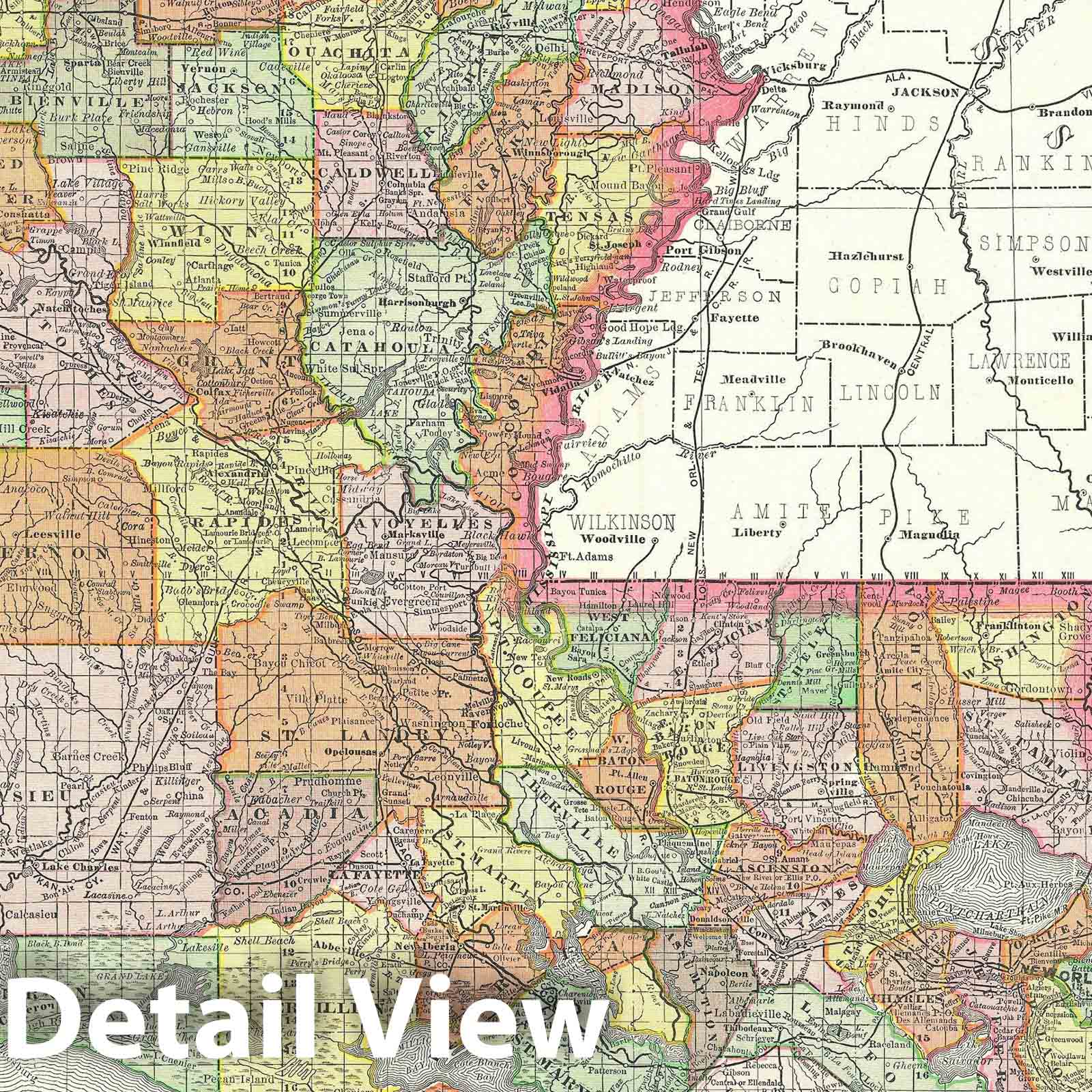 Historic Map : Louisiana, Rand McNally, 1888, Vintage Wall Art