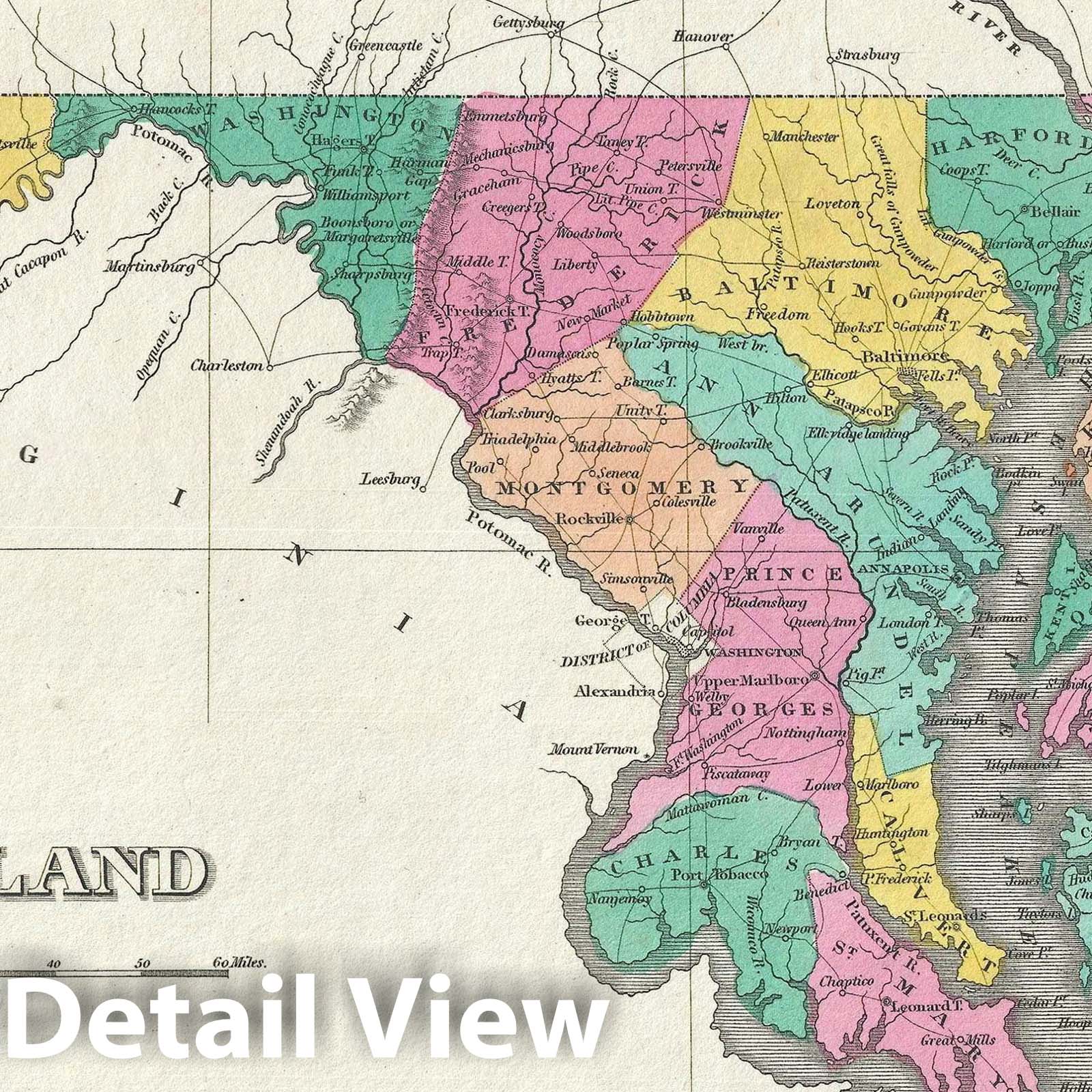 Historic Map : Maryland, Finley, 1828, Vintage Wall Art