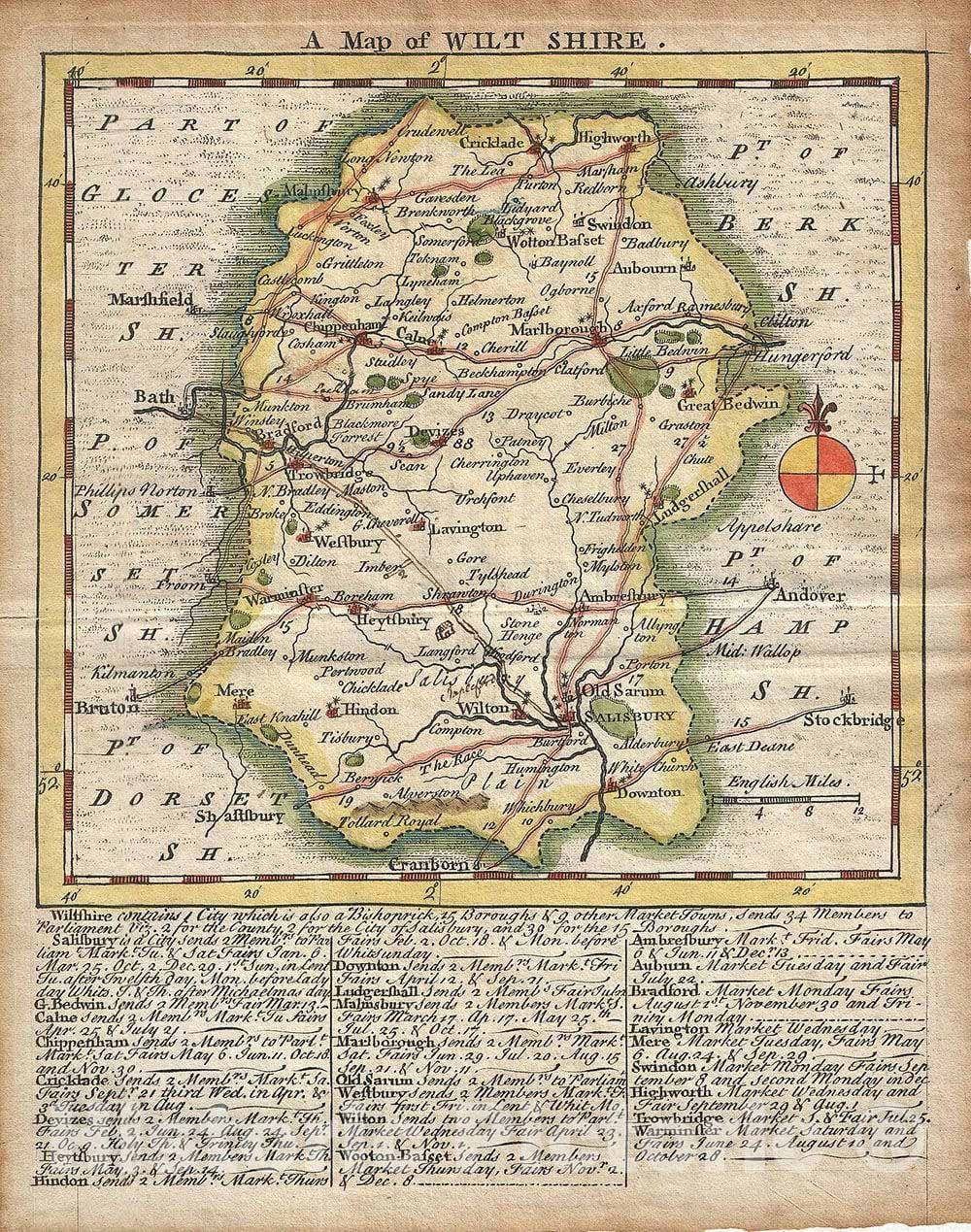 Historic Map : Wiltshire "Salisbury / Stonehenge", Jefferys and Kitchin, 1749, Vintage Wall Art