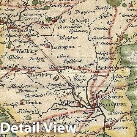 Historic Map : Wiltshire "Salisbury / Stonehenge", Jefferys and Kitchin, 1749, Vintage Wall Art