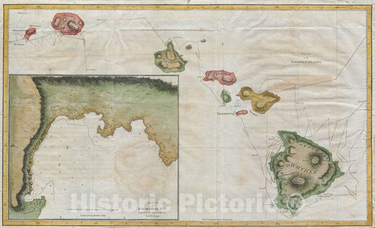 Historic Map : Hawaii, Cook - Bligh, 1785, Vintage Wall Art