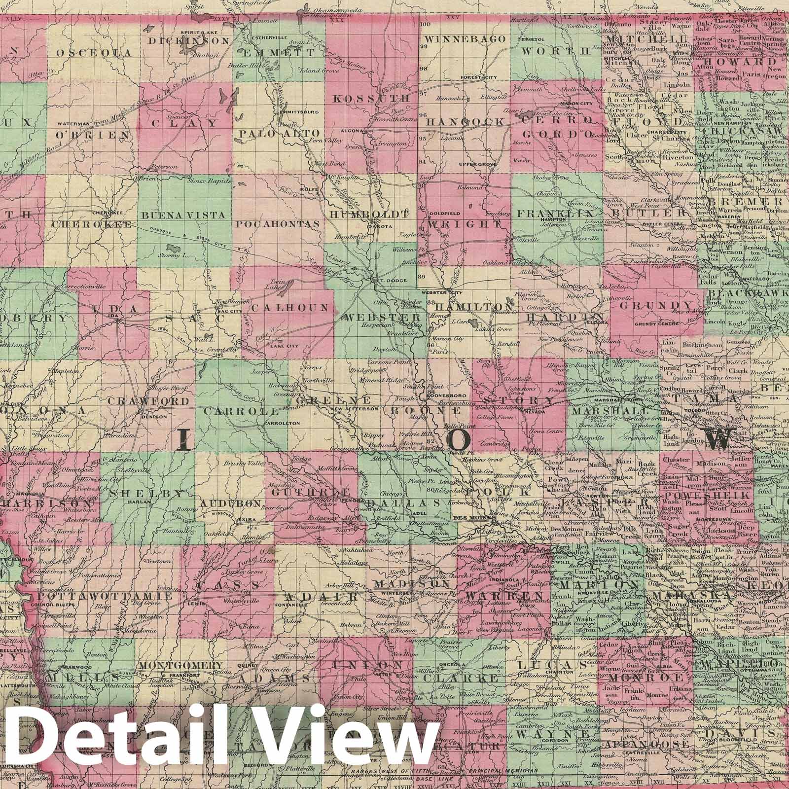 Historic Map : Iowa and Nebraska, Johnson, 1864 v2, Vintage Wall Art