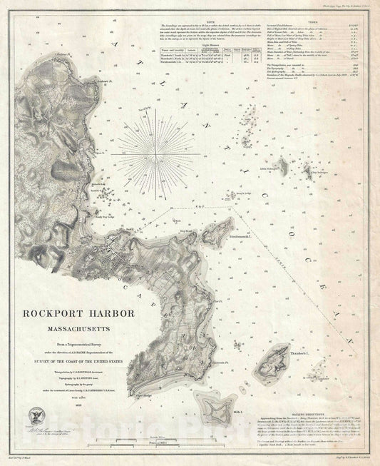 Historic Map : Nautical Chart Rockport Harbor, Massachusetts, U.S. Coast Survey, 1859, Vintage Wall Art