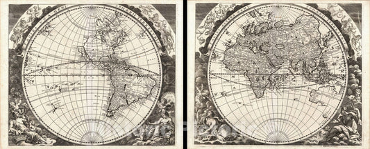 Historic Map : The World in Two Hemispheres, Zahn, 1696, Vintage Wall Art