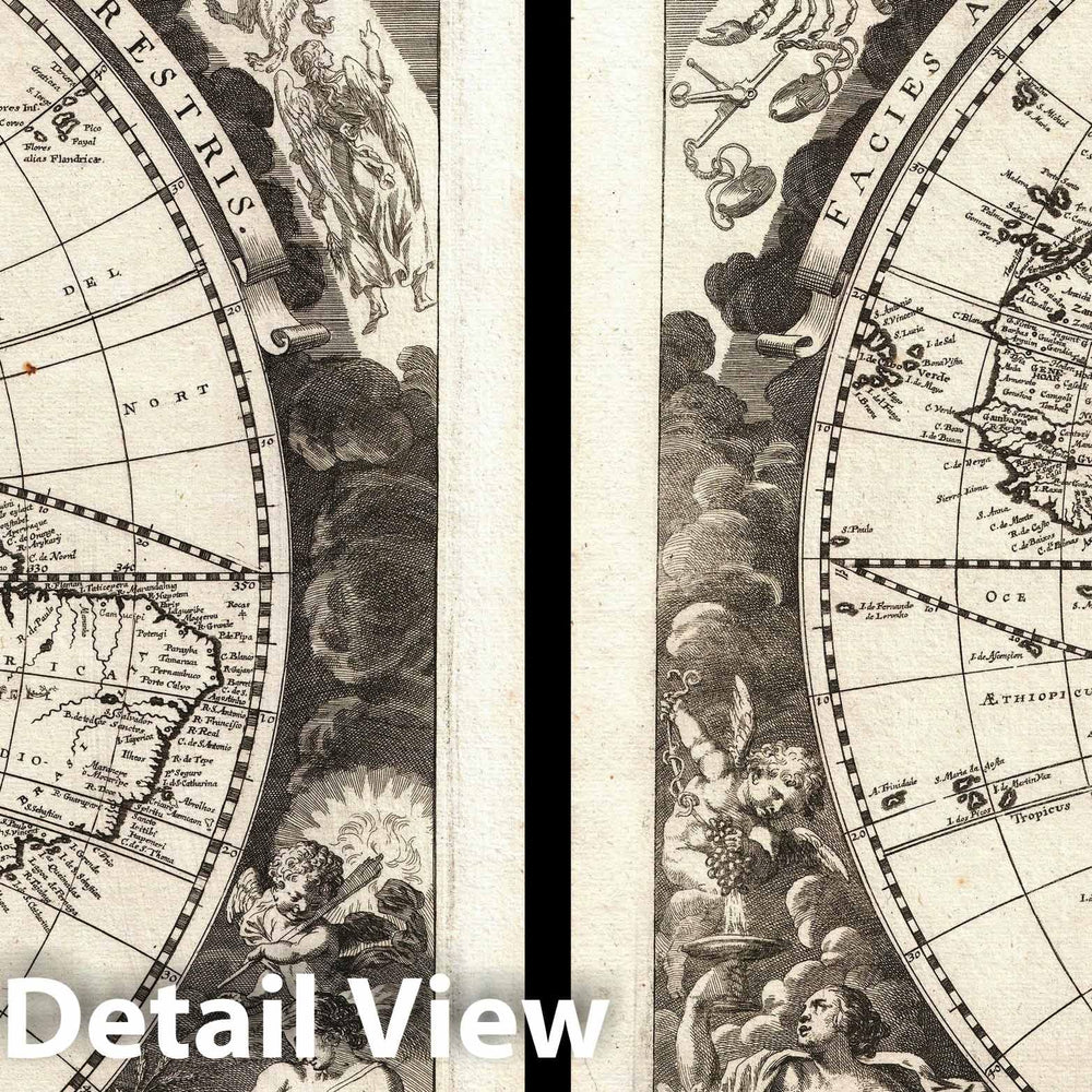 Historic Map : The World in Two Hemispheres, Zahn, 1696, Vintage Wall Art