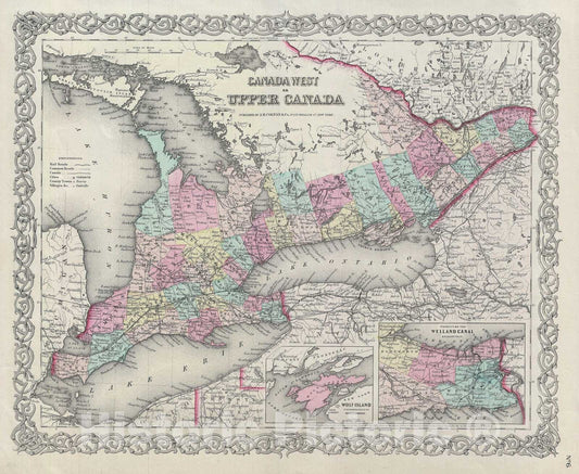 Historic Map : Upper Canada or Ontario, Canada, Colton, 1856, Vintage Wall Art