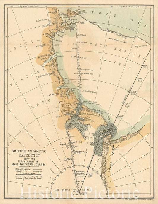 Historic Map : The Scott Antarctic Expedition of 1910-1913, Evans, 1921, Vintage Wall Art