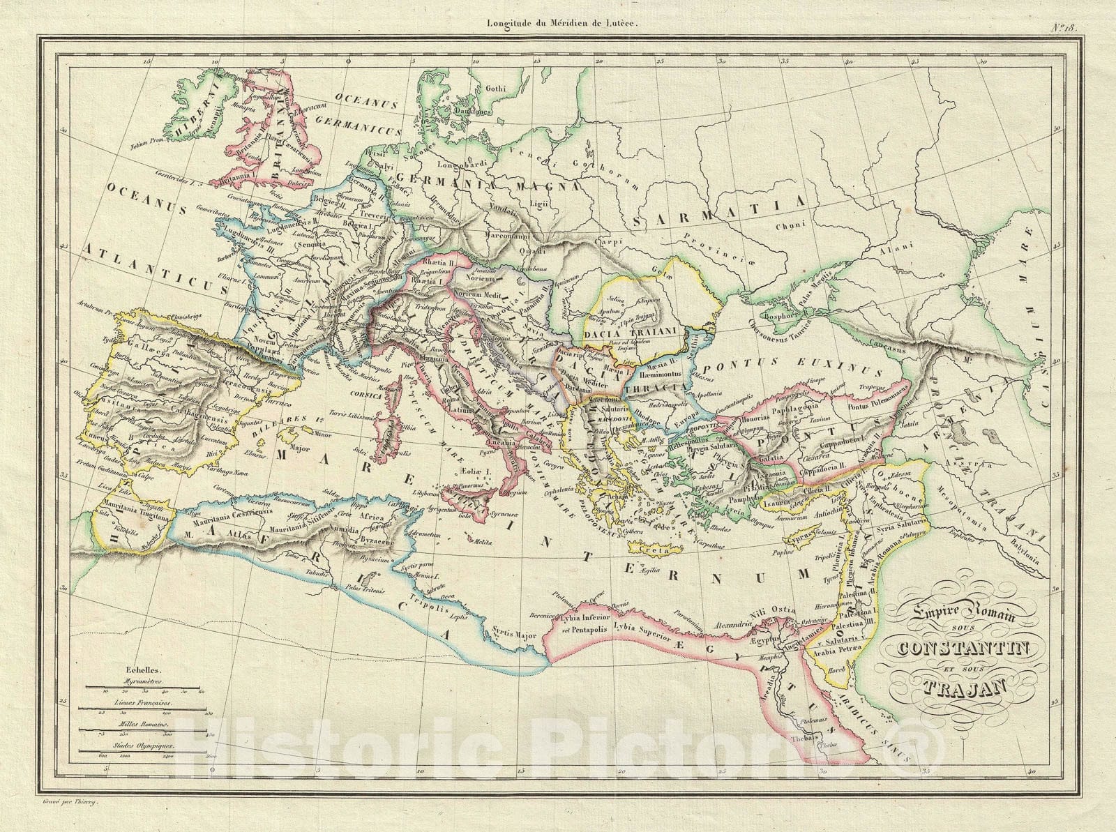 Historic Map : The Roman Empire under Constantine, Malte-Brun, 1837, Vintage Wall Art