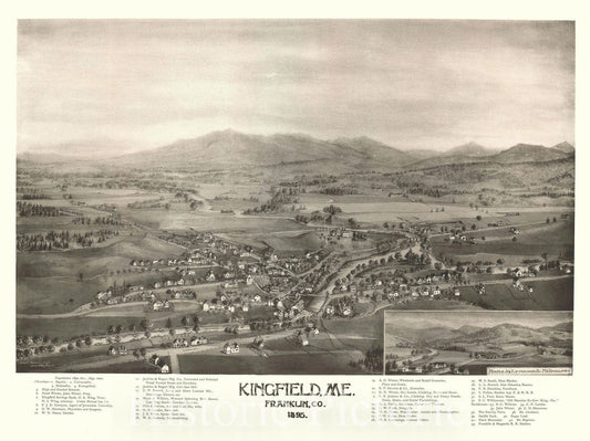 Historic Map : Kingfield, Maine and Sugarloaf Mountain, Norris, 1895, Vintage Wall Art