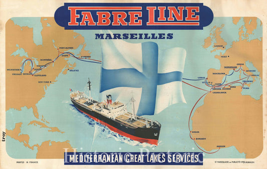 Historic Map : The World of Fabre Line Shipping Routes, Troy, 1951, Vintage Wall Art
