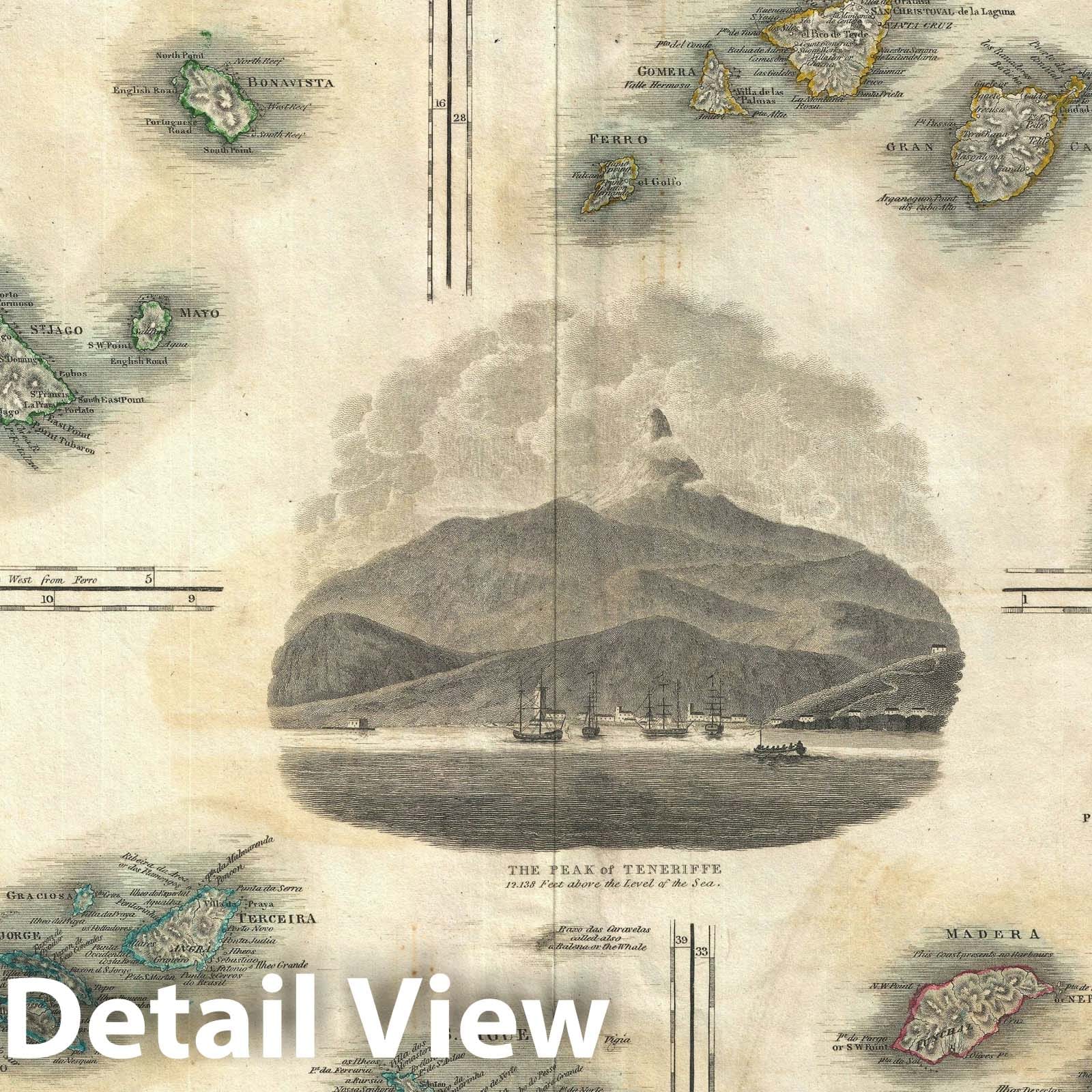 Historic Map : Atlantic Islands: Cape Verde, Canary, Madeira, Azores, Thomson, 1814, Vintage Wall Art