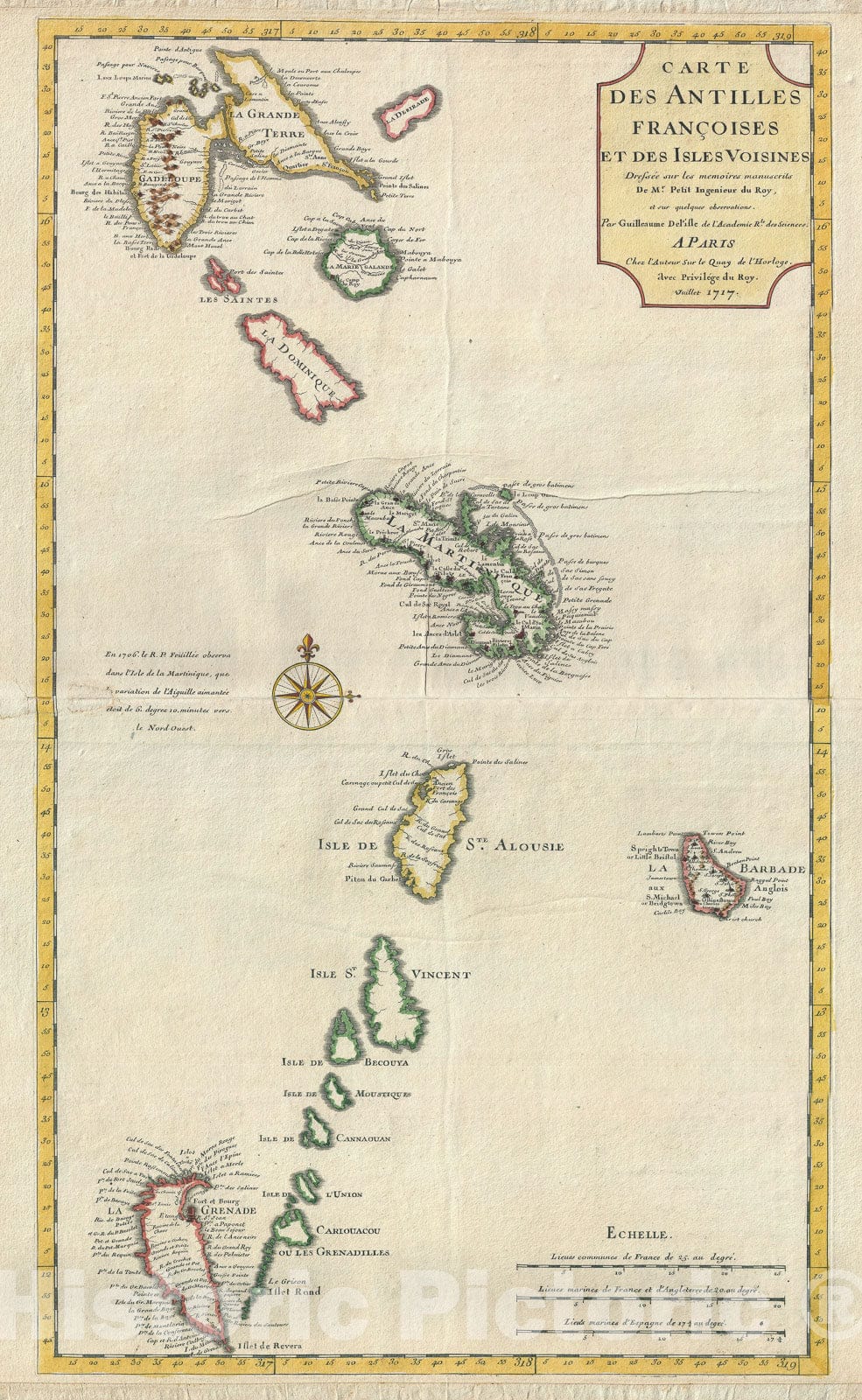 Historic Map : The Antilles, West Indies "First Edition", Delisle, 1717, Vintage Wall Art