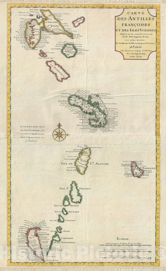 Historic Map : The Antilles, West Indies "First Edition", Delisle, 1717, Vintage Wall Art