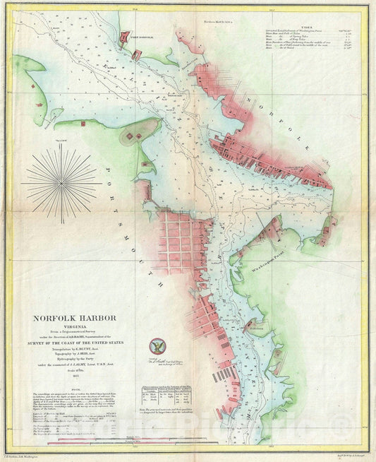 Historic Map : Norfolk Harbor, Virginia, U.S. Coast Survey, 1857, Vintage Wall Art