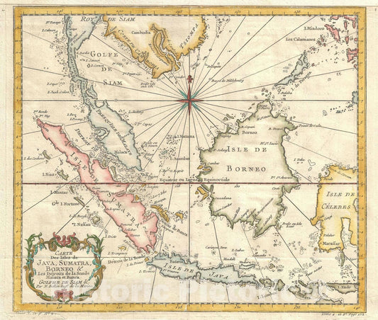 Historic Map : The East Indies "Sumatra, Malay, Java, Borneo", Bellin, 1750, Vintage Wall Art